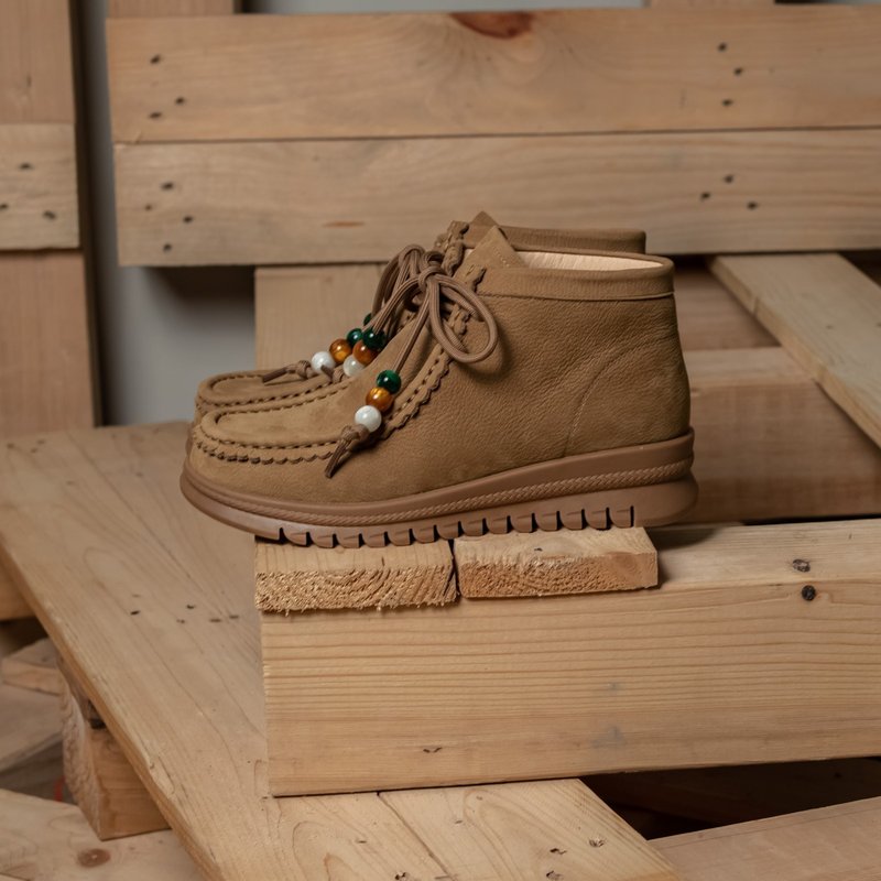 袋鼠鞋靴_摔牛棕 波西米亞 風格 - 女短靴/中筒靴 - 真皮 卡其色