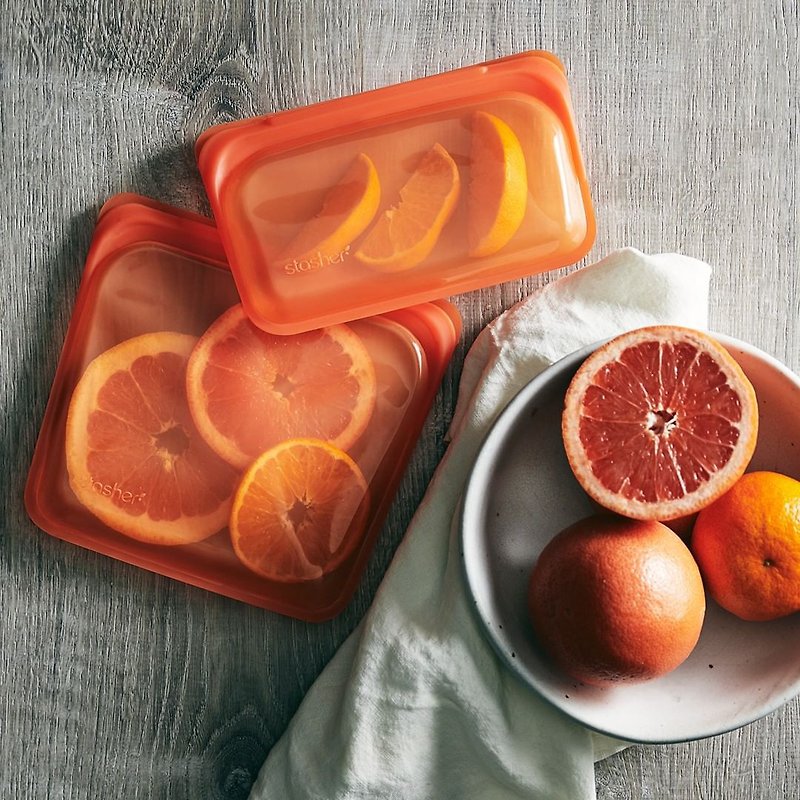 美國 Stasher 方形矽膠密封袋-柑橙橘