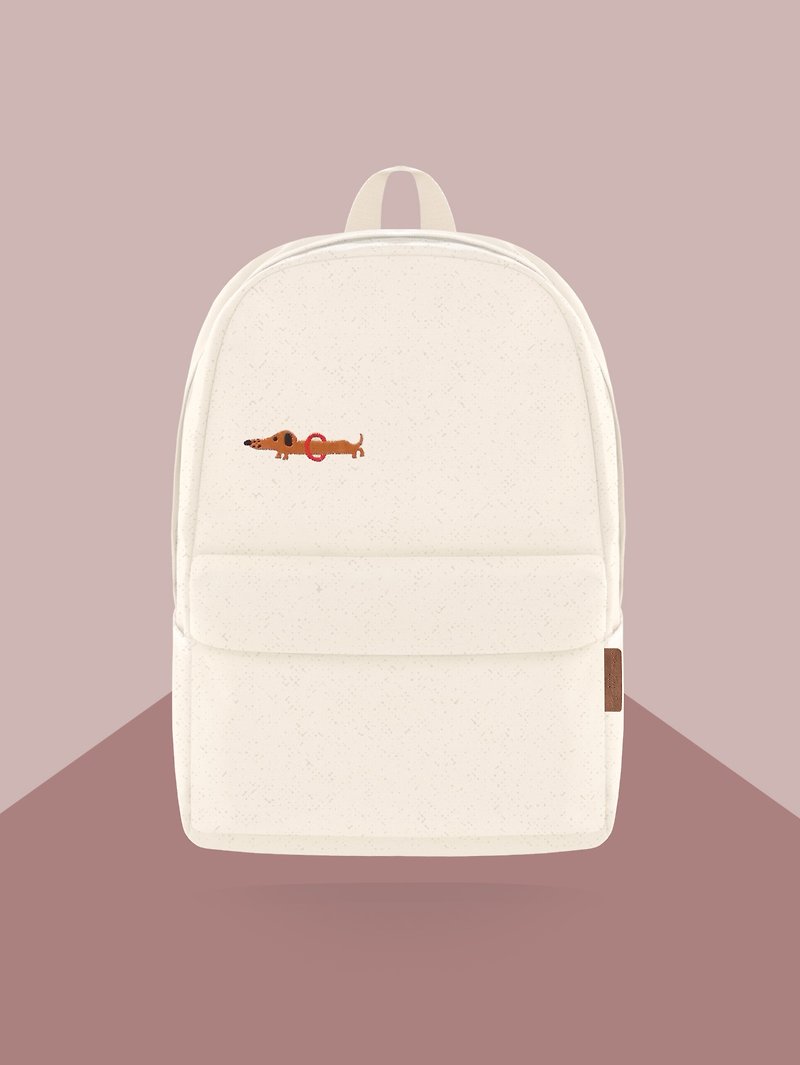 [The last piece] The hoop with the belly spinning in place-Beige canvas embroidered backpack 3.0 - กระเป๋าเป้สะพายหลัง - วัสดุอื่นๆ ขาว