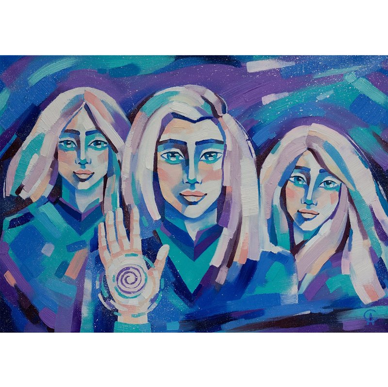 Pleiadians Painting Alien Artwork Spiritual Art Original Hand Made - 海報/掛畫 - 其他金屬 藍色