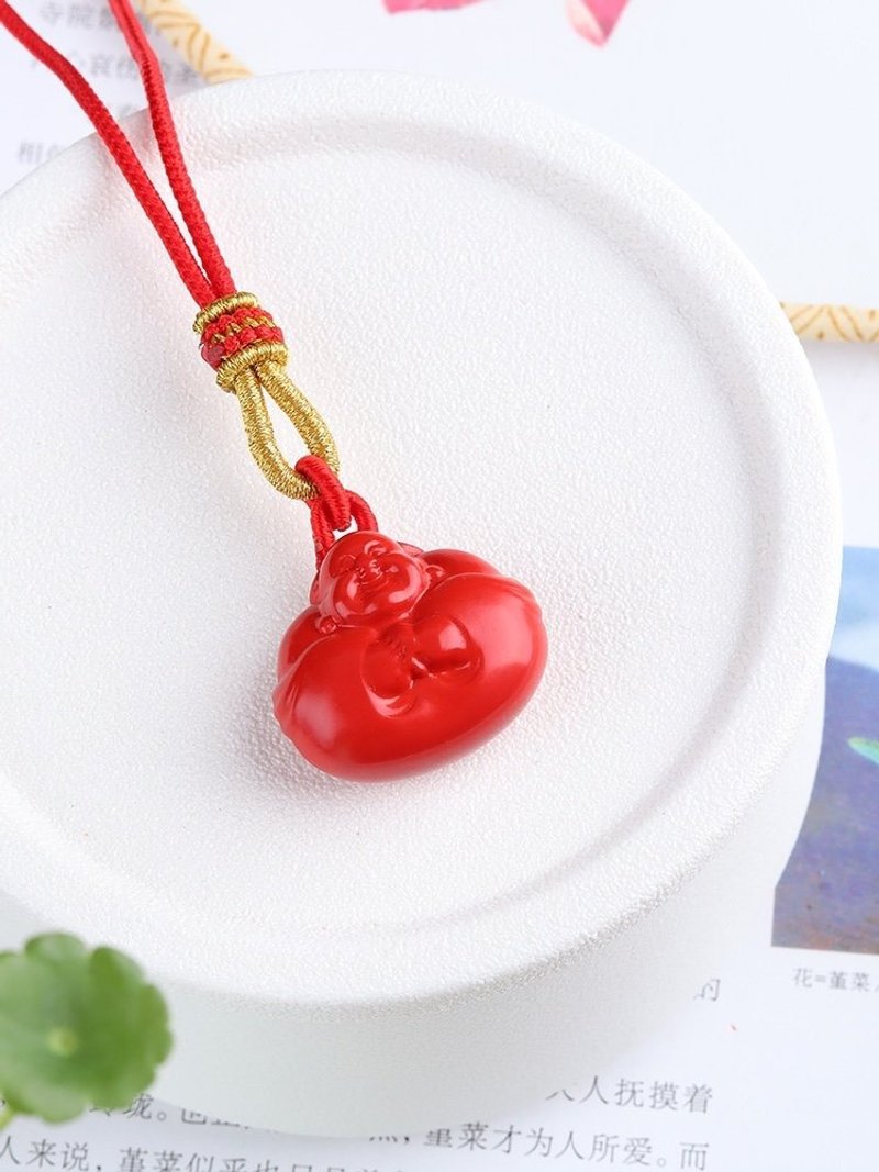 Natural cinnabar fine red sand hugging Buddha pendant cinnabar content is as high as 95% or more - Necklaces - Gemstone 