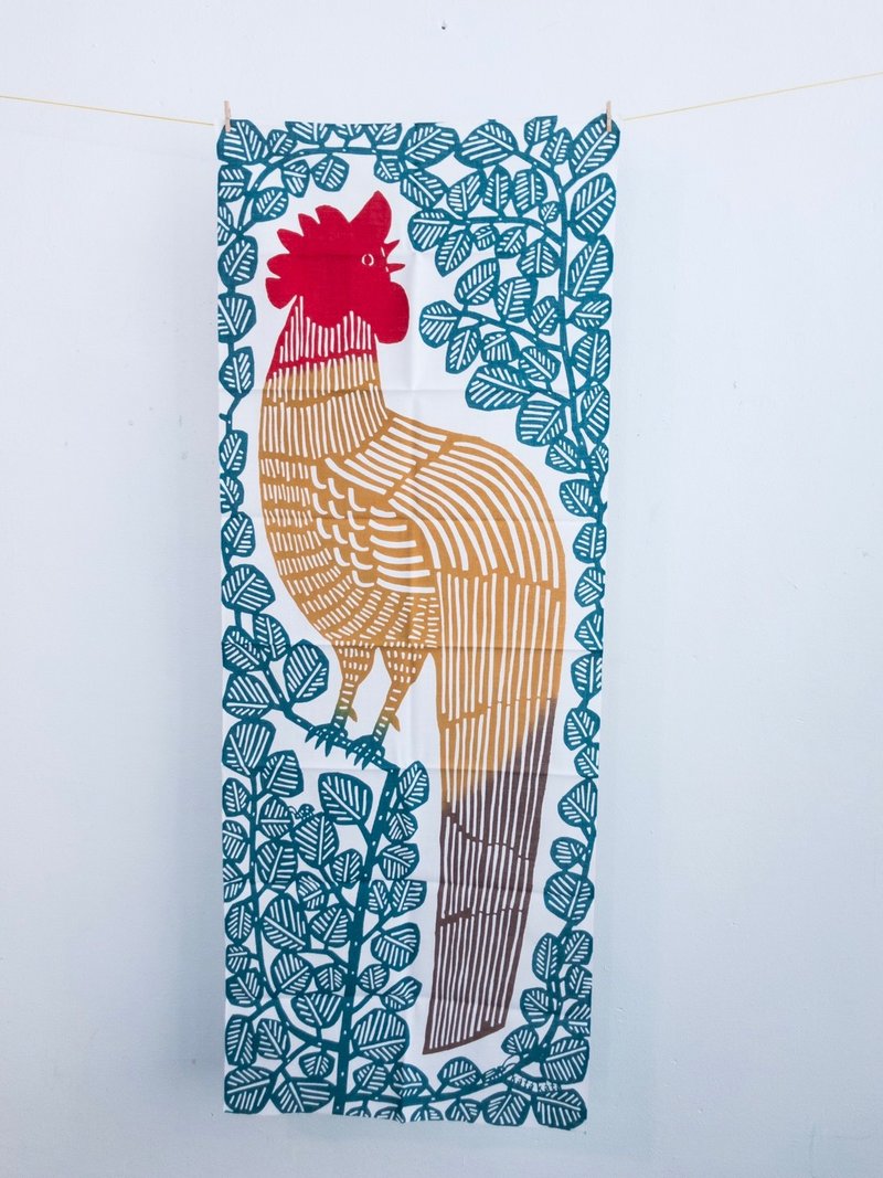KATA KATA 「ニワトリ 青」手拭巾_公雞 - 36 x 90 cｍ - 擺飾/家飾品 - 棉．麻 藍色