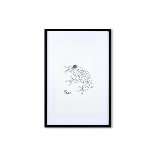 iINDOORS英倫家居 裝飾畫相框 動物 幾何線條 青蛙 黑色框 63x43cm 室內設計 布置