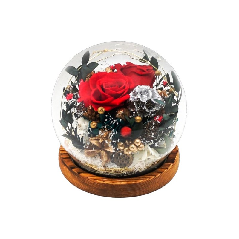 Enman Crystal Glass Sphere Decoration - Rose Red - ช่อดอกไม้แห้ง - พืช/ดอกไม้ สีแดง