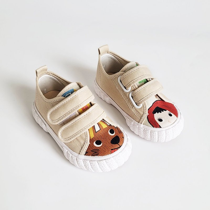 Double Devil's Felt Children's Shoes Two Mixed Straps Children's Shoes Canvas Shoes Children's Shoes - Apricot Made in Taiwan - รองเท้าลำลองผู้หญิง - ผ้าฝ้าย/ผ้าลินิน สีกากี