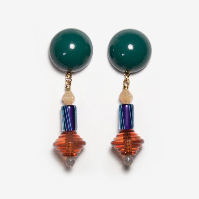 Art Deco 系列耳環-綠 耳針/耳夾 - 耳環/耳夾 - 壓克力 綠色