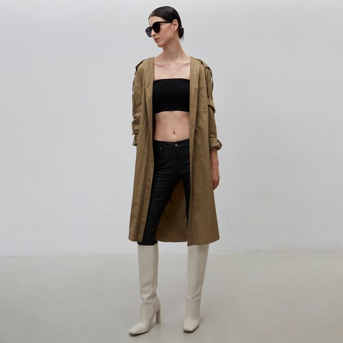 Who Cares 釋放-綁帶造型連帽風衣外套(卡其)│Who Cares 臺灣服飾品牌