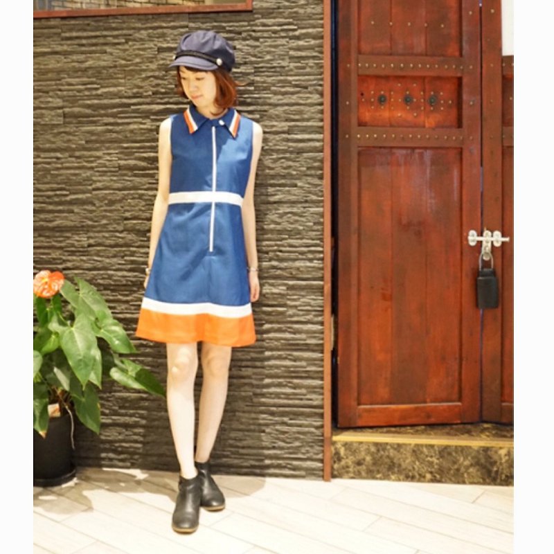 retro one-piece dress vanina - 洋裝/連身裙 - 聚酯纖維 藍色