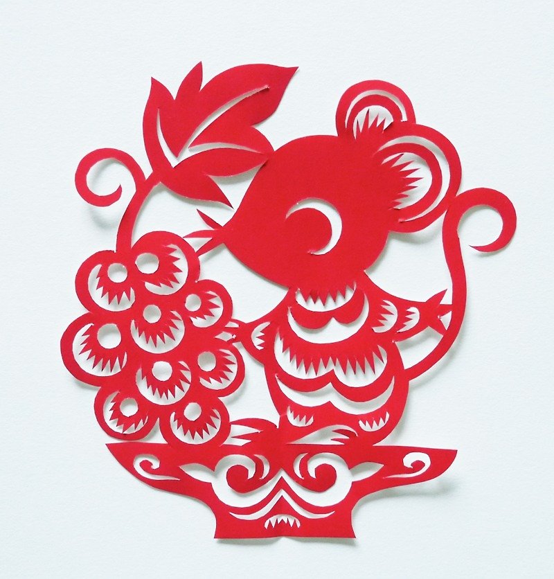 Kirigami / Eto Mouse Twelve Chinese Zodiac Old Mouse - โปสเตอร์ - กระดาษ สีแดง