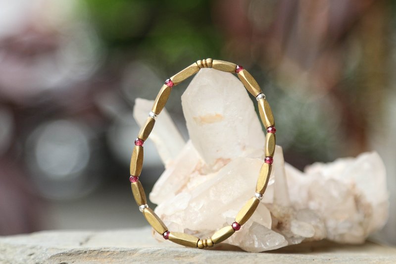 Gemstone Bracelets Multicolor - 【Series of Bracelet】Brass bracelet with 4mm Garnet and silver beads
