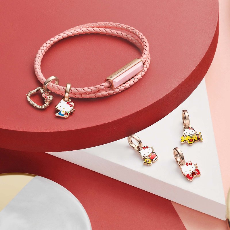 Hello Kitty Customized Italian Leather Wrap Bracelet (4 Colours) - สร้อยข้อมือ - หนังแท้ สีทอง