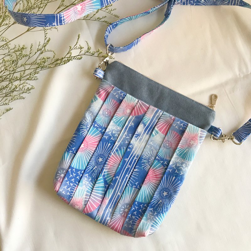 100% lightweight side backpack/crossbody bag/mobile phone bag/carry-on small bag-paper umbrella flower - Messenger Bags & Sling Bags - Cotton & Hemp Blue