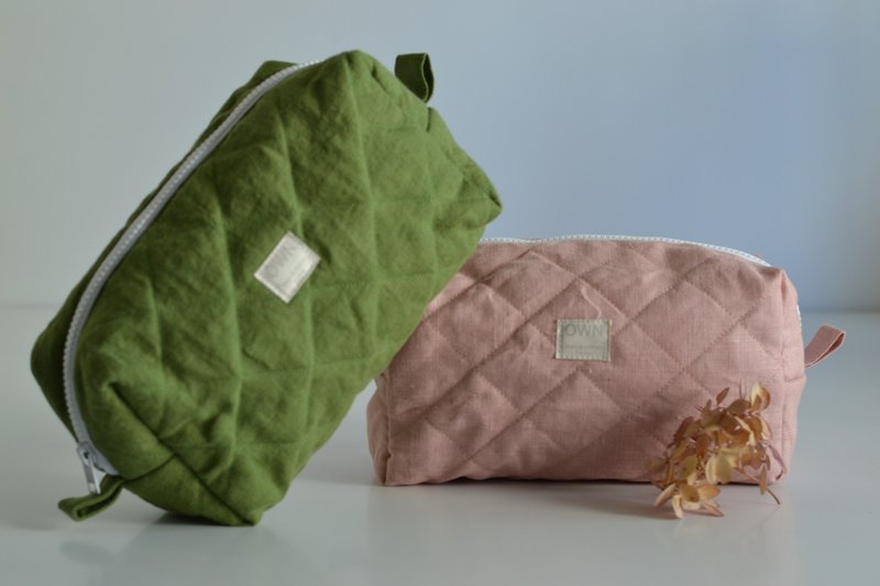 Cosmetic bag, beauty storage, makeup bag, travel bag, toiletries bag, レザー - 化妝包/收納袋 - 亞麻 