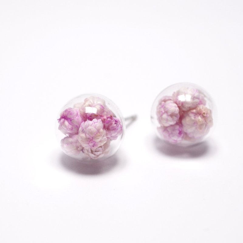 A Handmade 粉紅色小米花保魚花玻璃球耳釘 - 耳環/耳夾 - 植物．花 