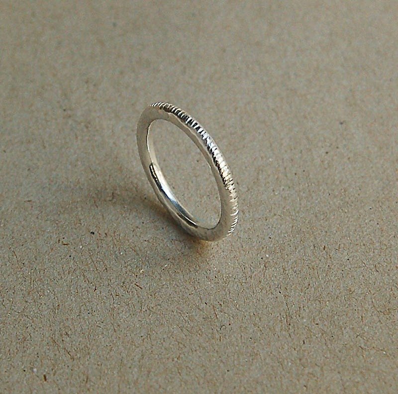 Other Metals General Rings Gray - Notched Hand Forged Sterling Silver Ring