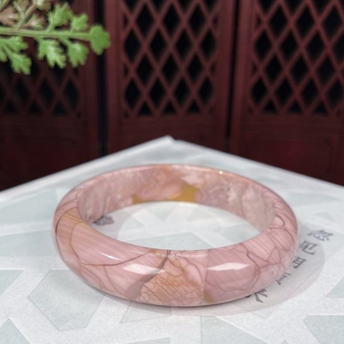 WANZAMGOK 稀有阿拉善瑪瑙手鐲56MM 高瓷玉化爆裂紋戈壁彩玉手環 大地的裂紋
