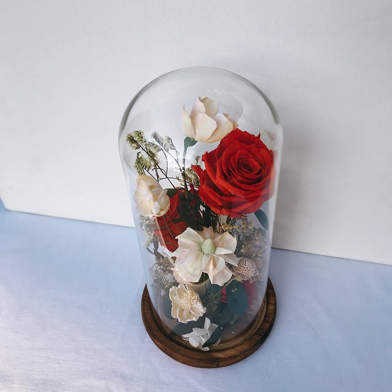 韓式花藝大型玻璃罩盅永生玫瑰花園 - 乾燥花/永生花 - 植物．花 紅色