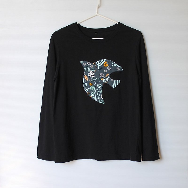 飛鳥花園微寬鬆黑色長袖T-shirt No.3 - T 恤 - 棉．麻 黑色