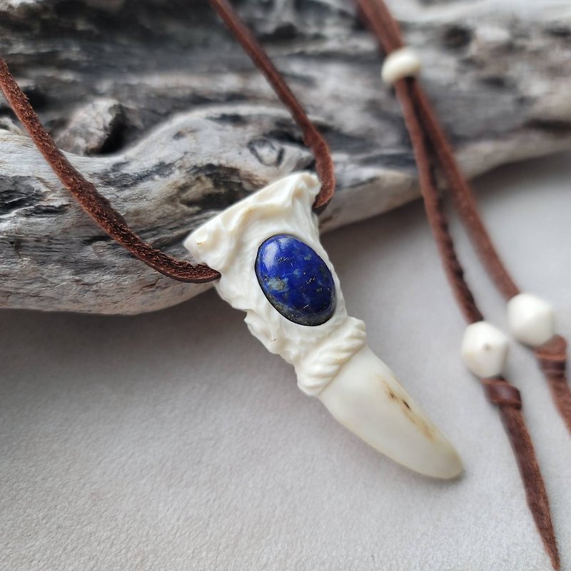 Deer Antler Lapis Lazuli Pendant - Necklaces - Gemstone Blue