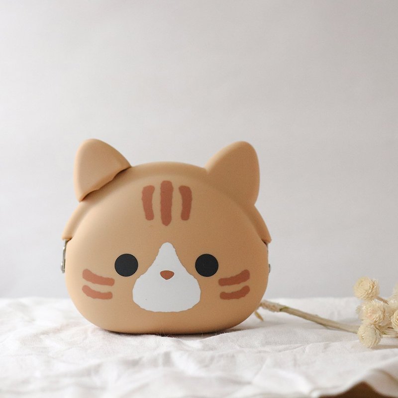 Silicone Coin Purses Khaki - [Cat control recommendation] mimi POCHI Friends animal-shaped Silicone gold-clad tabby cat