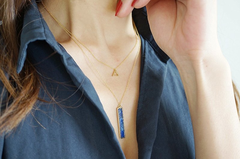 [14KGF] Necklace, Gem Lapis Lazuli Long Stick Bar - สร้อยคอ - หิน สีน้ำเงิน