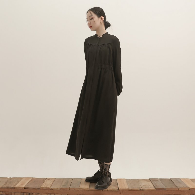 Polyester One Piece Dresses Black - [Classic Original] Yimeng_One Dream Wrinkled Dress_CLD514_Black