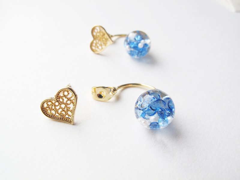  Rosy Garden heart shape earrings with water inside glass ball ear plugs - Earrings & Clip-ons - Glass Multicolor