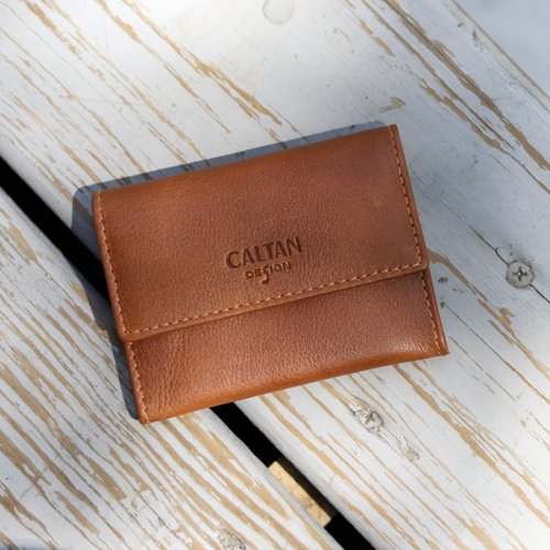 CALTAN DESIGN 【24hr快速出貨】真皮扣式零錢卡片夾-075012 三色 迷你 零錢包