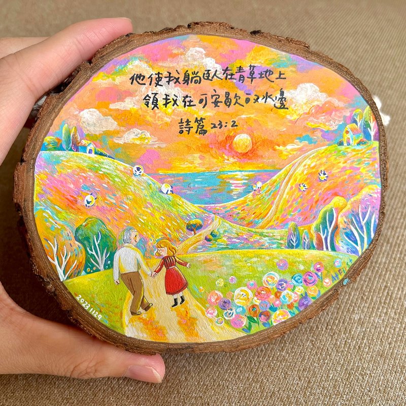 原木畫訂製【人物+夢幻風景】客製畫像 受洗禮 生日禮 福音禮 - 相框/畫框 - 木頭 多色
