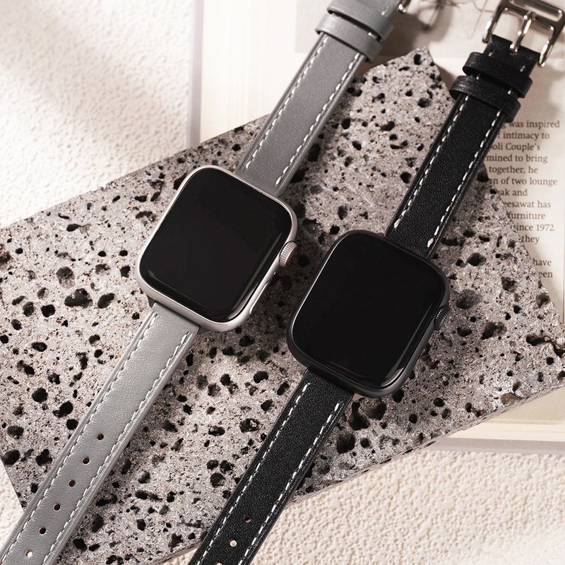 Apple watch - 【冷色】車線細皮革 蘋果錶帶 - 錶帶 - 真皮 