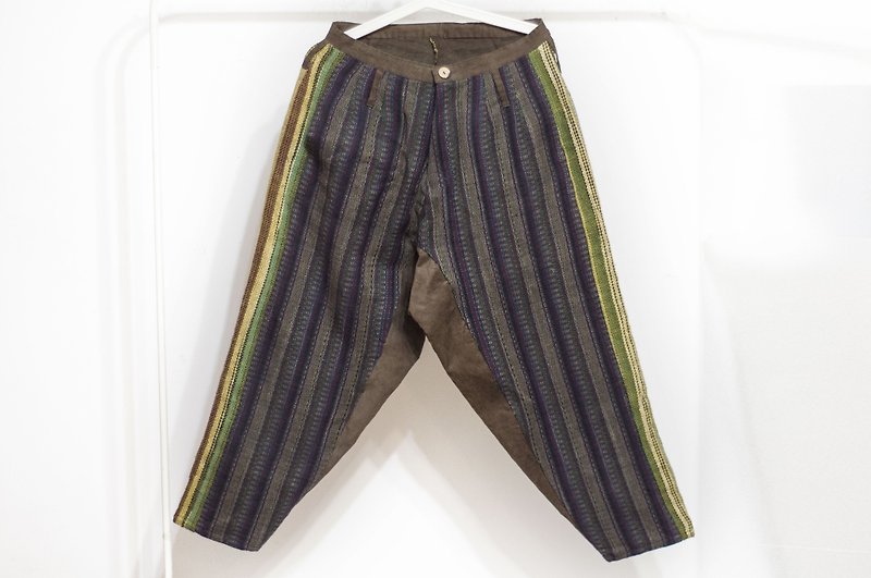 Knitted woven pocket wide pants / Bohemian classic pants / stitching knit wide pants - color weaving fun - กางเกงขายาว - ผ้าฝ้าย/ผ้าลินิน หลากหลายสี