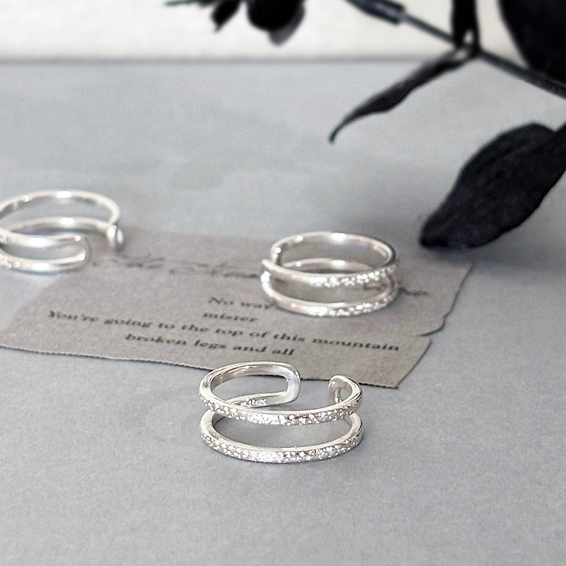 Good quality-double line sand surface sterling silver ring-open ring - แหวนทั่วไป - เงินแท้ สีเงิน