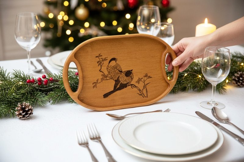 木托盘茶或咖啡 礼物送给妈妈 送给她的礼物 刻鸟托盘 - 盤子/餐盤/盤架 - 木頭 多色