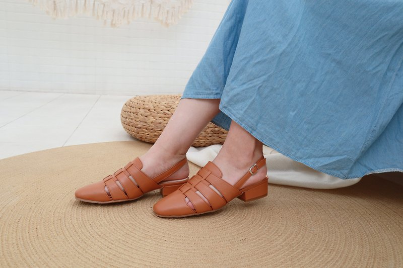 【summer whisper】Leather Sandals - Brown - รองเท้ารัดส้น - หนังแท้ สีนำ้ตาล