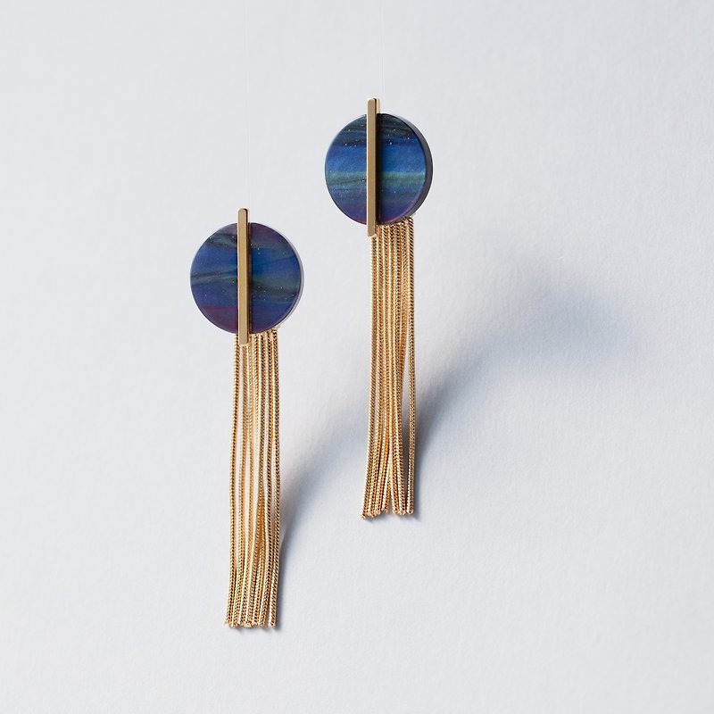 Phi Earrings/Clip-on earrings -Dark marble color- - Earrings & Clip-ons - Acrylic Blue