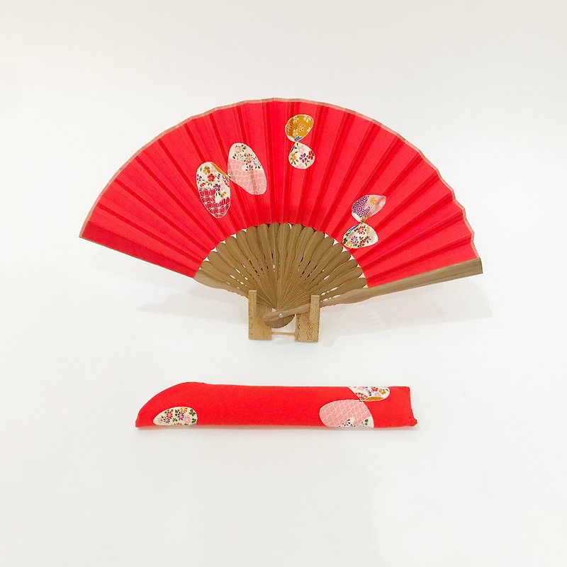 Kimono Fan (Sensu) created by upcycling Japanese Vintage Silk Kimono. #27 - Fans - Silk Red