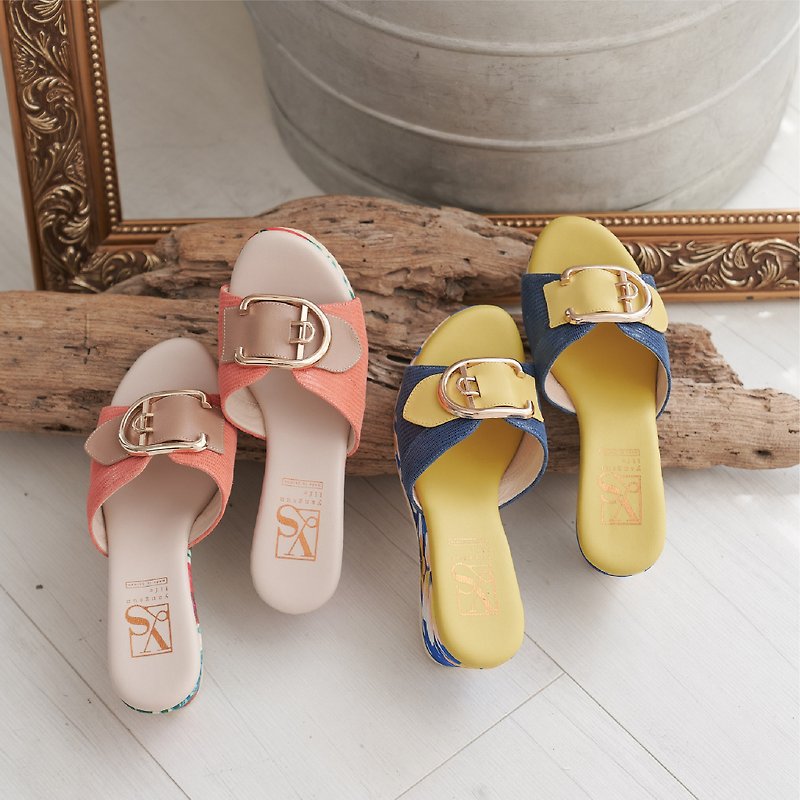 Genuine Leather Sandals - Yangsen Life | Lizard pattern gold buckle leather high-heeled slippers - 2 colors
