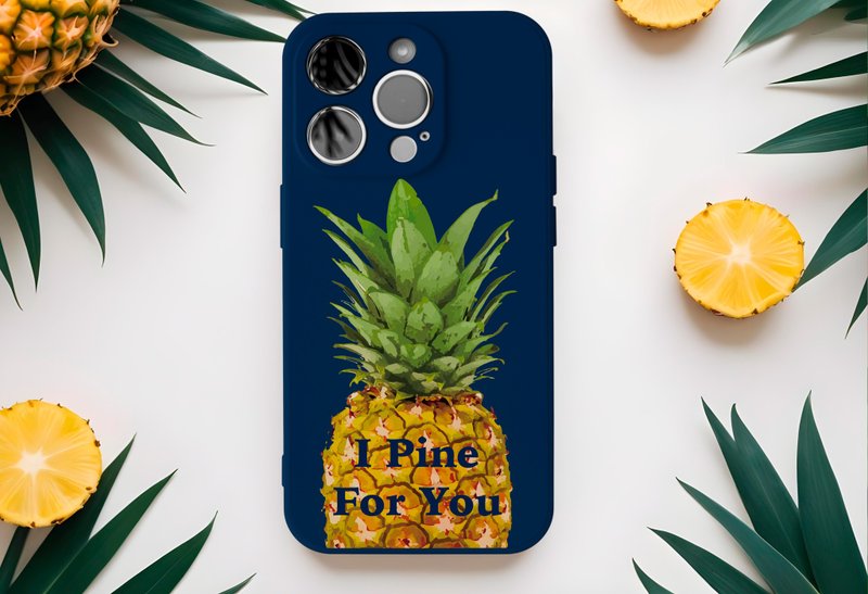 Custom Made Navy Blue Pineapple Pattern iPhone 14 15 16 Pro Max TPU Phone Case - เคส/ซองมือถือ - พลาสติก สีน้ำเงิน