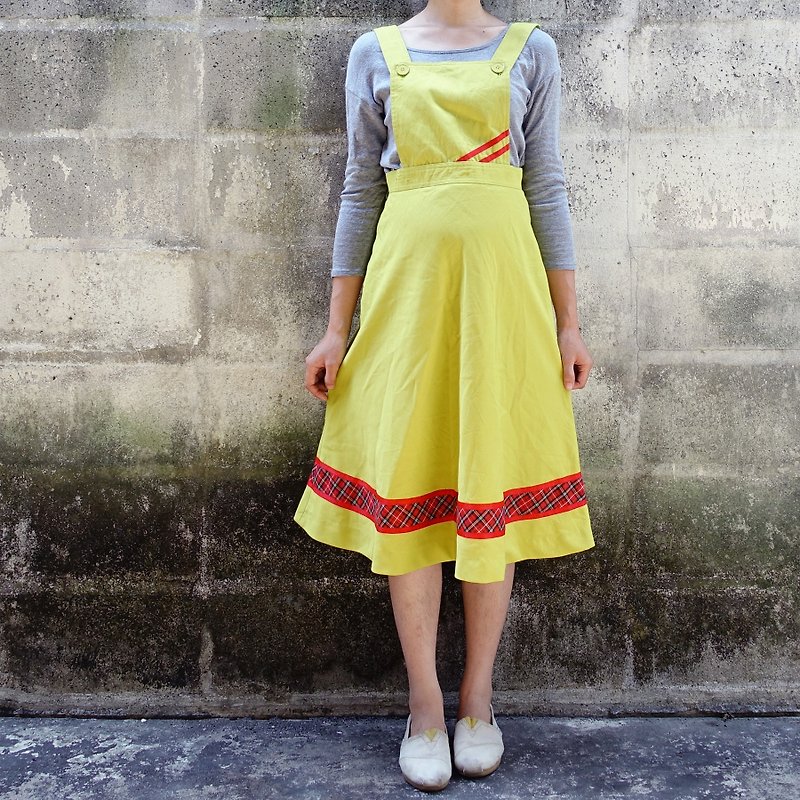 BajuTua / vintage / mustard green countryside wind Dress - Skirts - Polyester Green