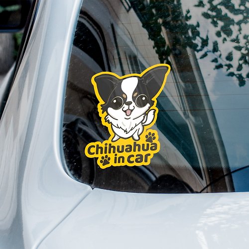 奴作 Chihuahua in car 長毛芝娃娃汽車貼紙 車內反貼