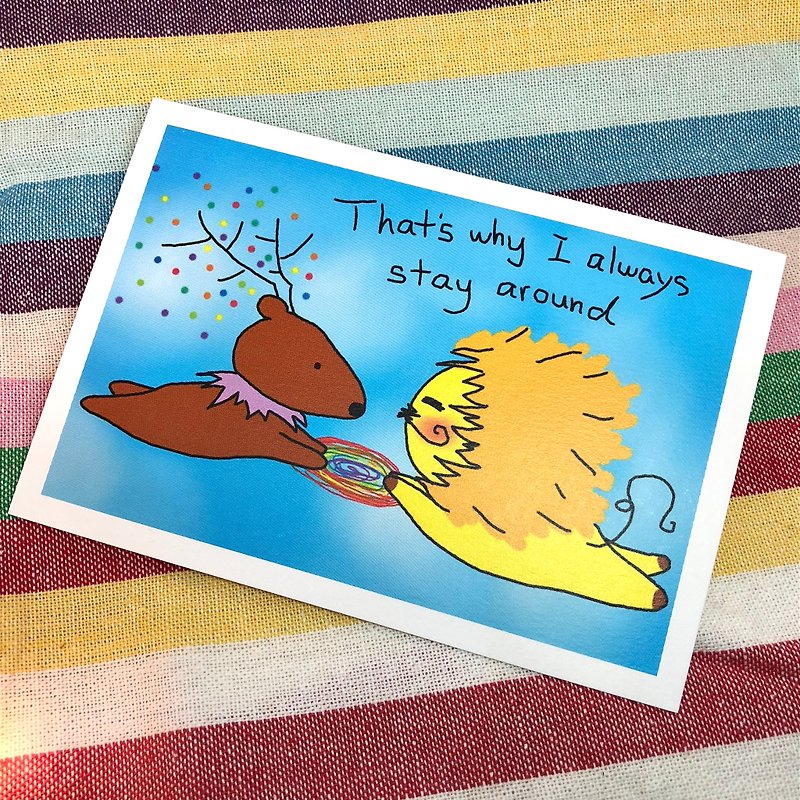 KaaLeo - That's why I always stay around Postcard Lion Lion ライオン - การ์ด/โปสการ์ด - กระดาษ สีน้ำเงิน