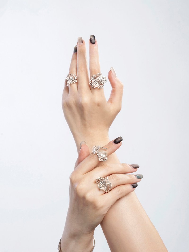 925純銀|交織滾邊蘭花天蠍座戒指 SLOr34 - 戒指 - 純銀 