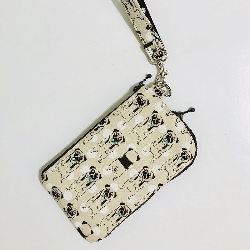 French dog mobile phone bag and wallet 2 storage bag mobile phone bag (customized) 03117 - Handbags & Totes - Cotton & Hemp Khaki
