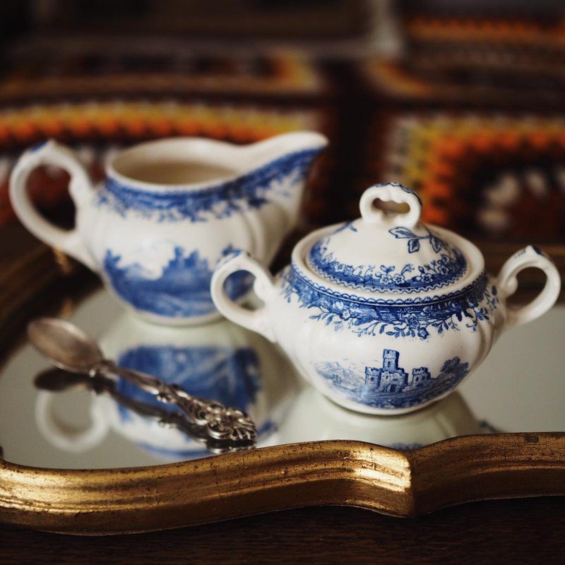 德國早期 Villeroy & Boch Burgenland 糖罐奶壺組 - 咖啡壺/手沖壺 - 陶 藍色
