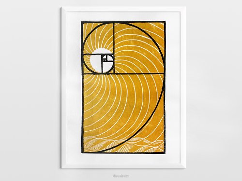 daashart Golden ratio wall art Original artwork linocut print Gold sun modern poster