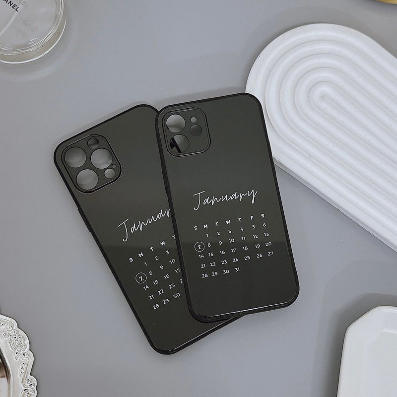 【客製化系列】紀念日玻璃殼 | iPhone Samsung手機殼 - 手機殼/手機套 - 矽膠 黑色