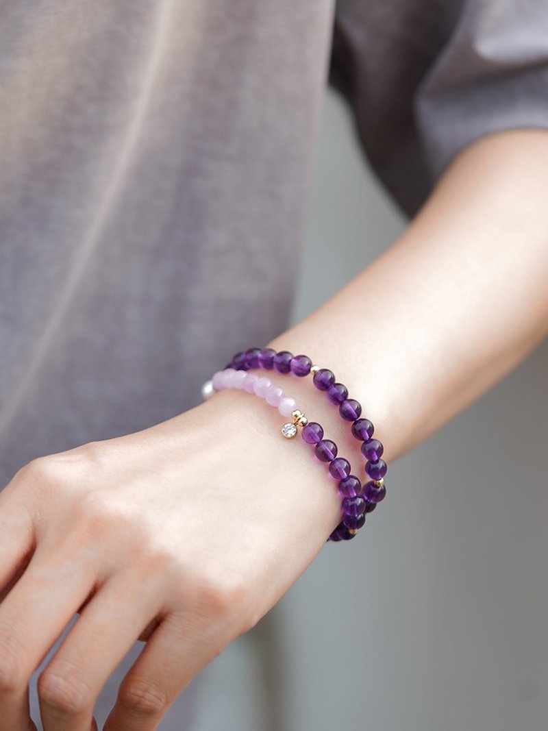 Uruguayan natural amethyst original beaded bracelet two circles for women to help students study and prosper, simple and white - สร้อยข้อมือ - คริสตัล 