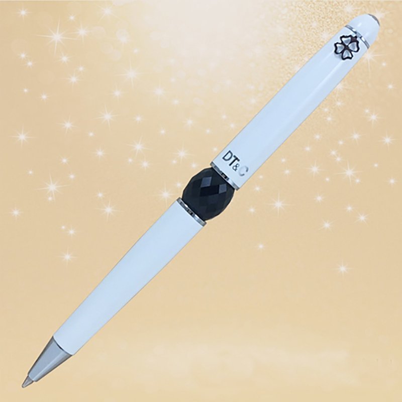 【DT&CREATION】Pandora Pearl Jade Yellow Tengda Ball Pen - Comes with Necklace (Natural Black Jadeite) - ปากกา - โลหะ ขาว