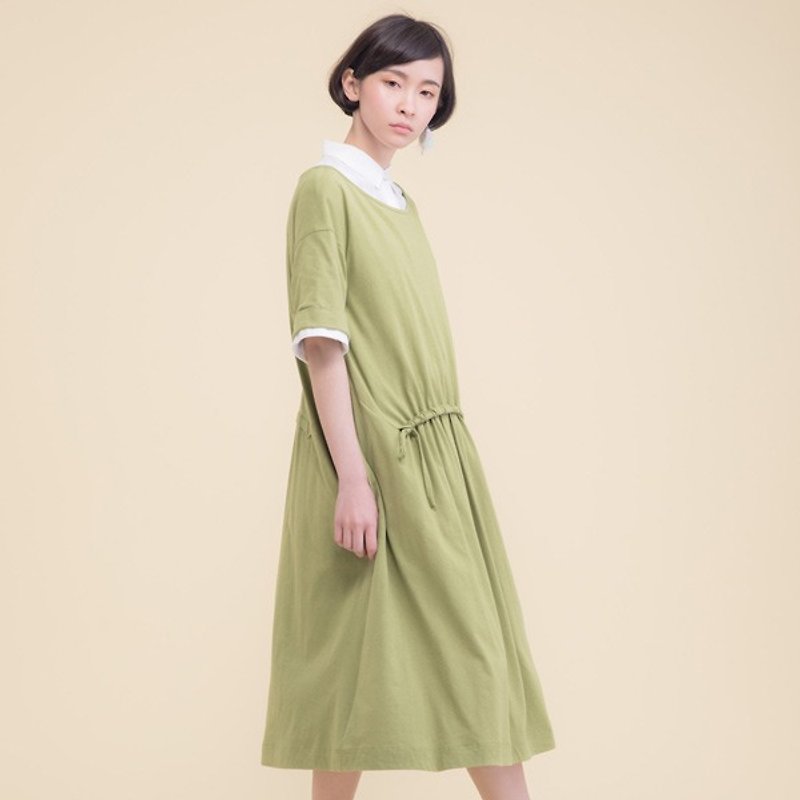 Time curvature organic cotton drawstring dress - The Wizard of Oz - One Piece Dresses - Cotton & Hemp Green