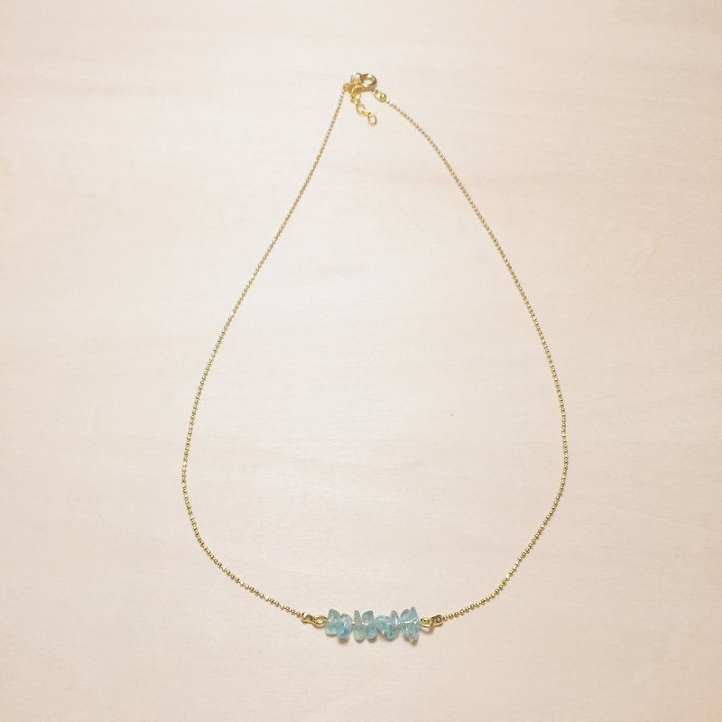 Pure Bronze crushed Stone mini beads necklace - สร้อยคอ - ทองแดงทองเหลือง สีน้ำเงิน